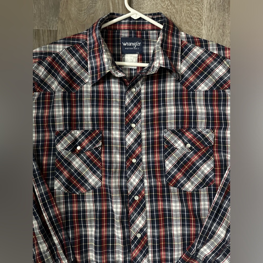 Wrangler western shirt pearl snap button up plaid mens size 2XL long sleeve -‎